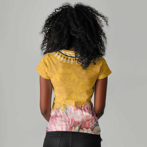 Africa Dashiki Women V-Neck T-Shirt King Protea Floral Motif Patterns