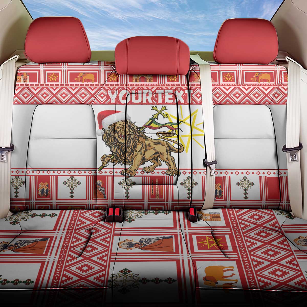 Personalized Ethiopia Melikam Gena Back Car Seat Cover Merry Christmas Lion of Judah