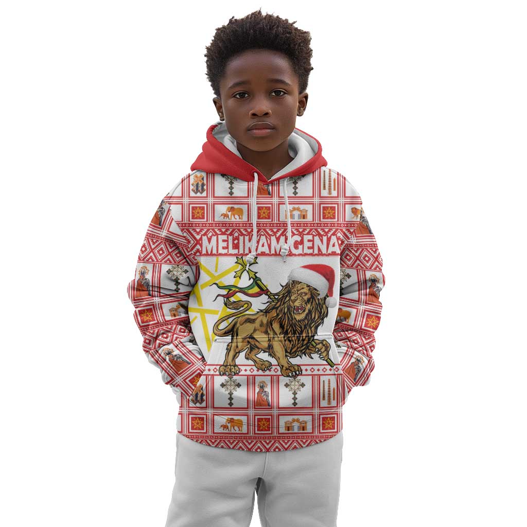 Personalized Ethiopia Melikam Gena Kid Hoodie Merry Christmas Lion of Judah