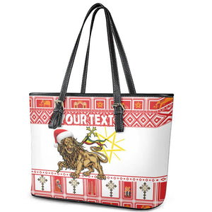 Personalized Ethiopia Melikam Gena Leather Tote Bag Merry Christmas Lion of Judah