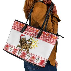 Personalized Ethiopia Melikam Gena Leather Tote Bag Merry Christmas Lion of Judah