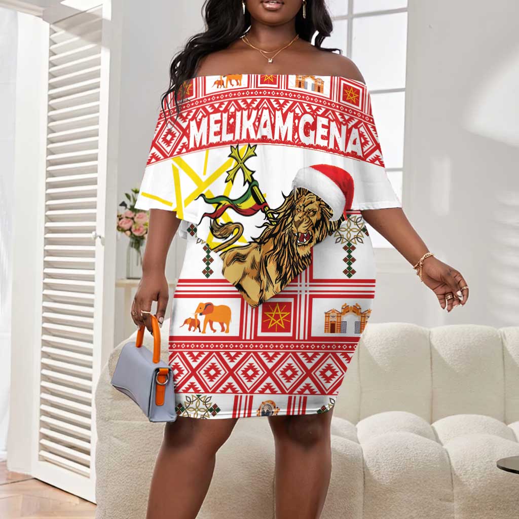 Personalized Ethiopia Melikam Gena Off Shoulder Short Dress Merry Christmas Lion of Judah