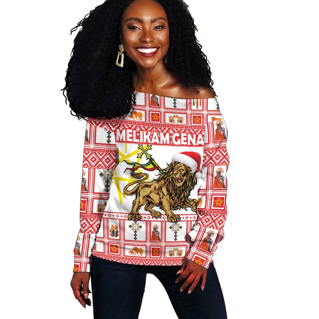 Personalized Ethiopia Melikam Gena Off Shoulder Sweater Merry Christmas Lion of Judah