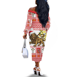 Personalized Ethiopia Melikam Gena Off The Shoulder Long Sleeve Dress Merry Christmas Lion of Judah