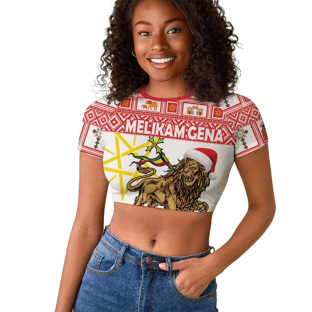 Personalized Ethiopia Melikam Gena Raglan Cropped T shirt Merry Christmas Lion of Judah