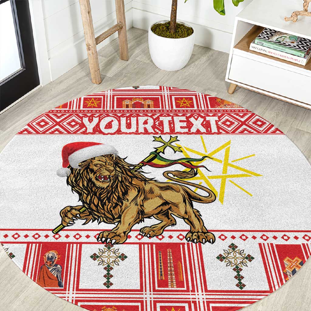 Personalized Ethiopia Melikam Gena Round Carpet Merry Christmas Lion of Judah