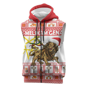 Personalized Ethiopia Melikam Gena Sleeveless Zip Hoodie Merry Christmas Lion of Judah - African Pride