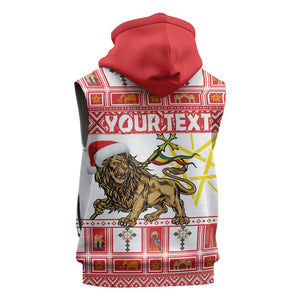 Personalized Ethiopia Melikam Gena Sleeveless Zip Hoodie Merry Christmas Lion of Judah - African Pride