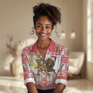 Personalized Ethiopia Melikam Gena Women Casual Shirt Merry Christmas Lion of Judah