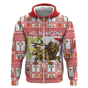 Personalized Ethiopia Melikam Gena Zip Hoodie Merry Christmas Lion of Judah