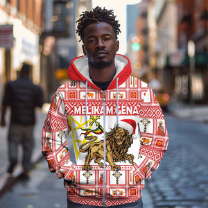 Personalized Ethiopia Melikam Gena Zip Hoodie Merry Christmas Lion of Judah