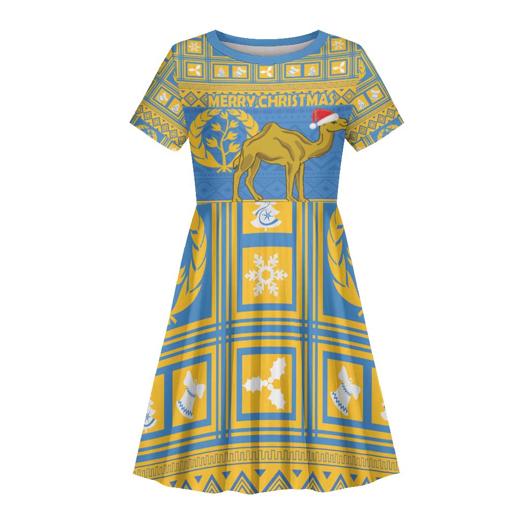 Personalized Eritrea Emblem Kid Short Sleeve Dress Ruhus Beal Lidet - Kente Pattern