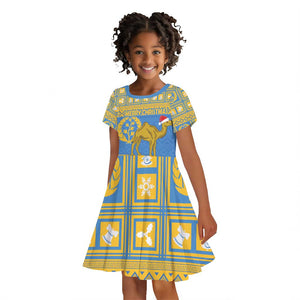 Personalized Eritrea Emblem Kid Short Sleeve Dress Ruhus Beal Lidet - Kente Pattern