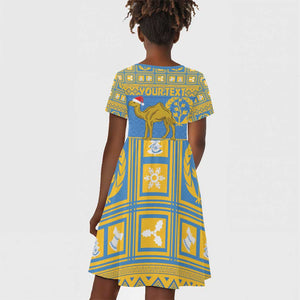 Personalized Eritrea Emblem Kid Short Sleeve Dress Ruhus Beal Lidet - Kente Pattern