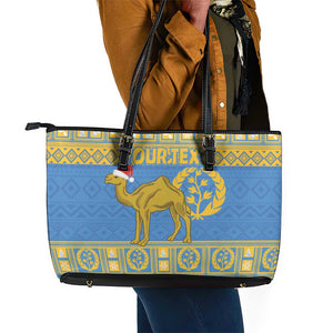 Personalized Eritrea Emblem Leather Tote Bag Ruhus Beal Lidet - Kente Pattern