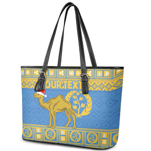 Personalized Eritrea Emblem Leather Tote Bag Ruhus Beal Lidet - Kente Pattern