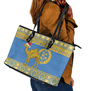 Personalized Eritrea Emblem Leather Tote Bag Ruhus Beal Lidet - Kente Pattern