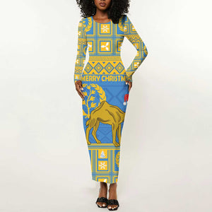 Personalized Eritrea Emblem Long Sleeve Bodycon Dress Ruhus Beal Lidet - Kente Pattern