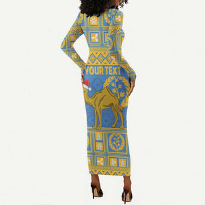 Personalized Eritrea Emblem Long Sleeve Bodycon Dress Ruhus Beal Lidet - Kente Pattern