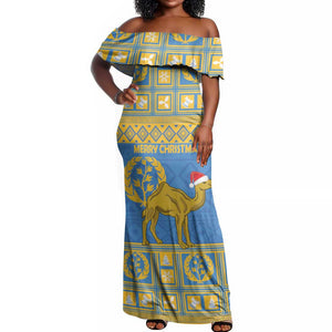 Personalized Eritrea Emblem Off Shoulder Maxi Dress Ruhus Beal Lidet - Kente Pattern