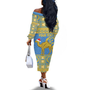 Personalized Eritrea Emblem Off The Shoulder Long Sleeve Dress Ruhus Beal Lidet - Kente Pattern