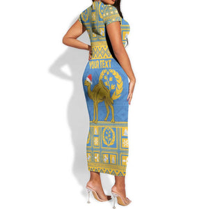 Personalized Eritrea Emblem Short Sleeve Bodycon Dress Ruhus Beal Lidet - Kente Pattern