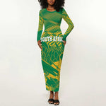 Cricket South Africa Custom Long Sleeve Bodycon Dress Green Version Proteas - African Pride