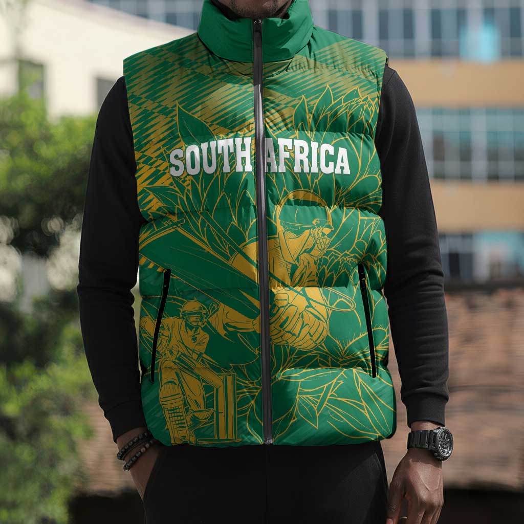 Cricket South Africa Custom Sleeveless Puffer Jacket Green Version Proteas