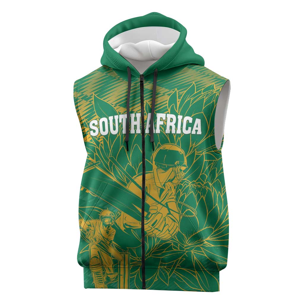 Cricket South Africa Custom Sleeveless Zip Hoodie Green Version Proteas - African Pride