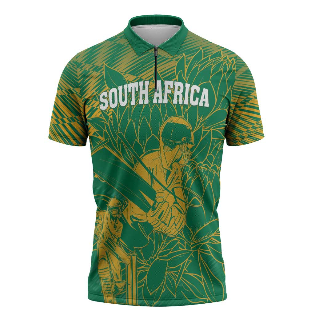 Cricket South Africa Custom Zipper Polo Shirt Green Version Proteas