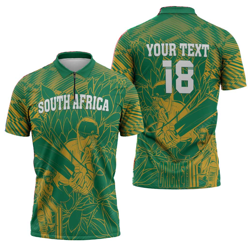 Cricket South Africa Custom Zipper Polo Shirt Green Version Proteas