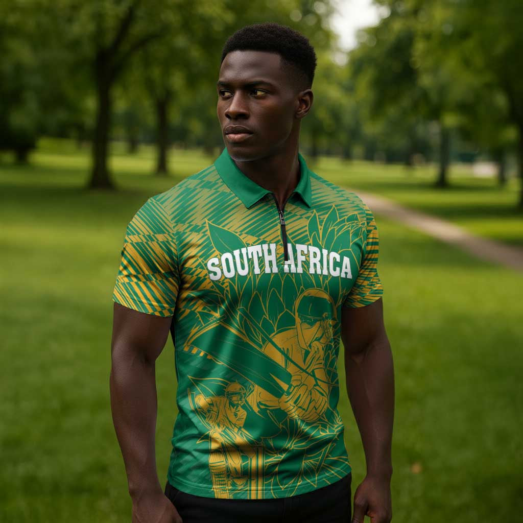 Cricket South Africa Custom Zipper Polo Shirt Green Version Proteas