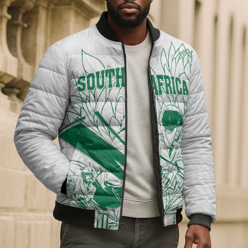 Cricket South Africa Custom Bomber Puffer Jacket White Version Proteas