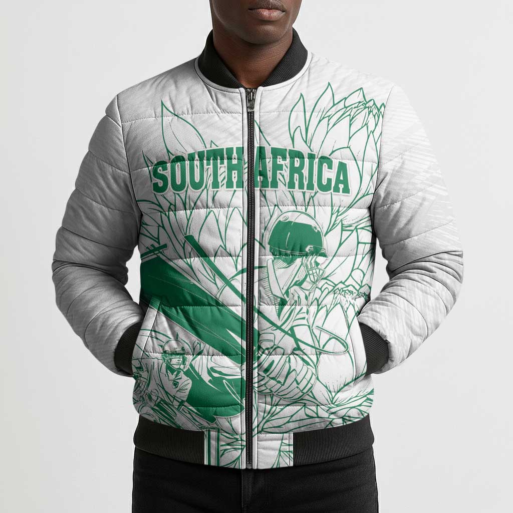Cricket South Africa Custom Bomber Puffer Jacket White Version Proteas