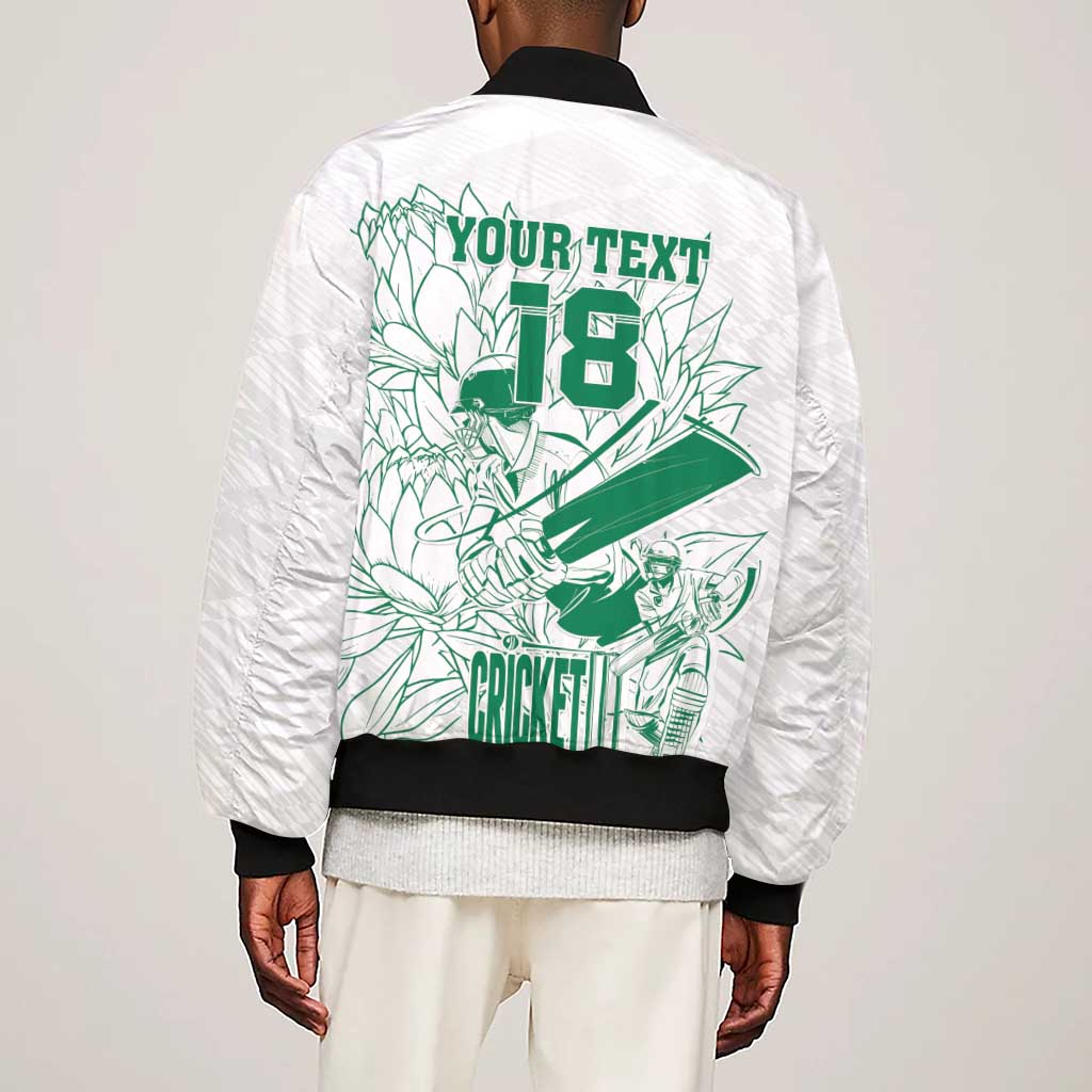 Cricket South Africa Custom Sleeve Zip Bomber Jacket White Version Proteas - African Pride