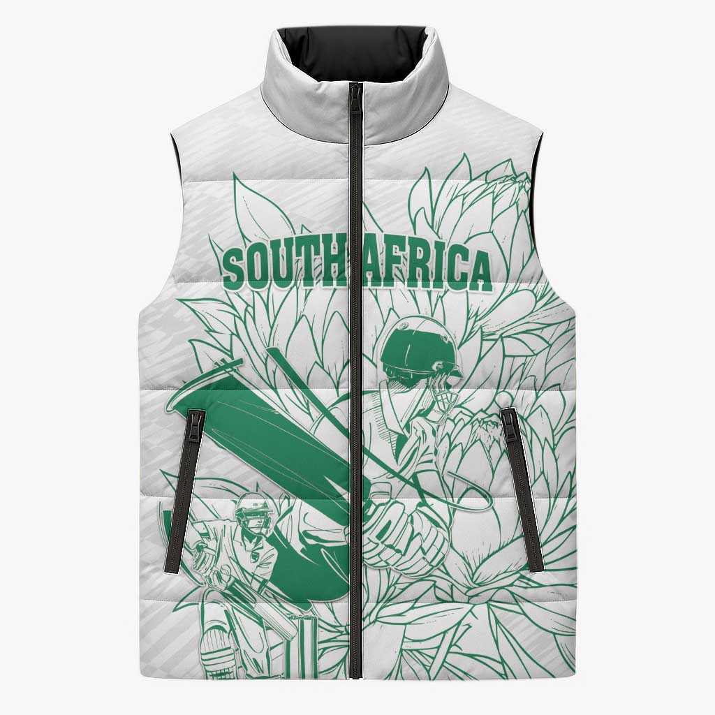 Cricket South Africa Custom Sleeveless Puffer Jacket White Version Proteas