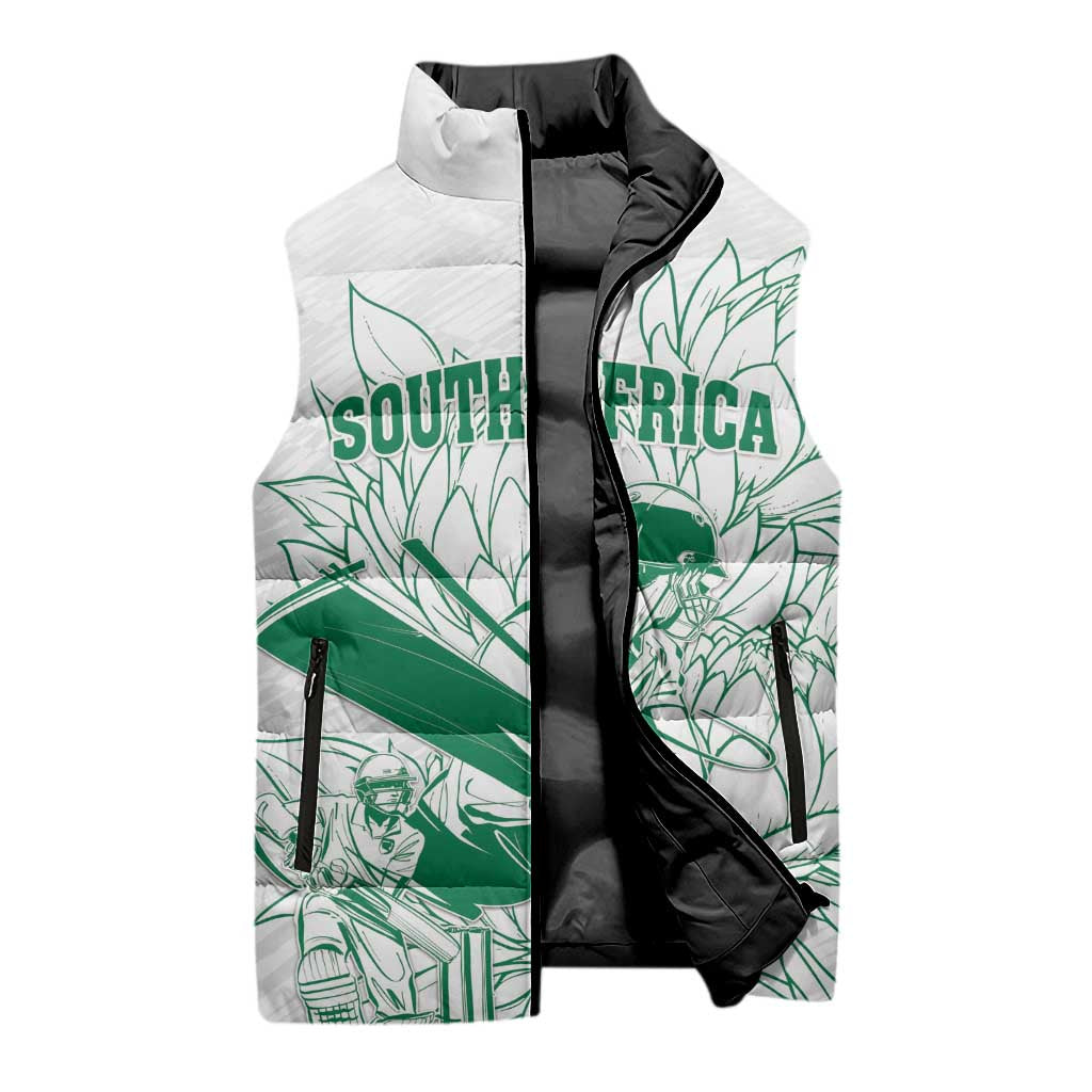 Cricket South Africa Custom Sleeveless Puffer Jacket White Version Proteas