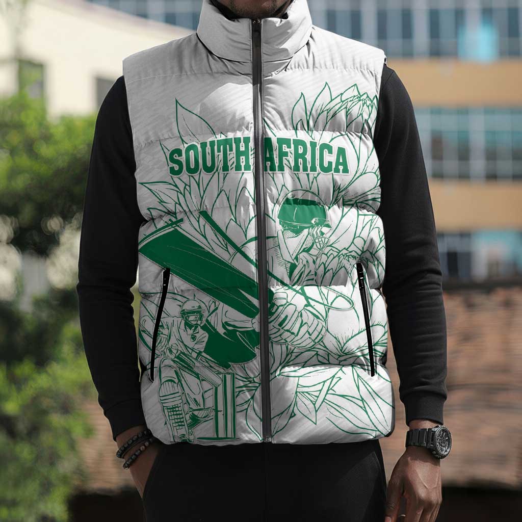 Cricket South Africa Custom Sleeveless Puffer Jacket White Version Proteas