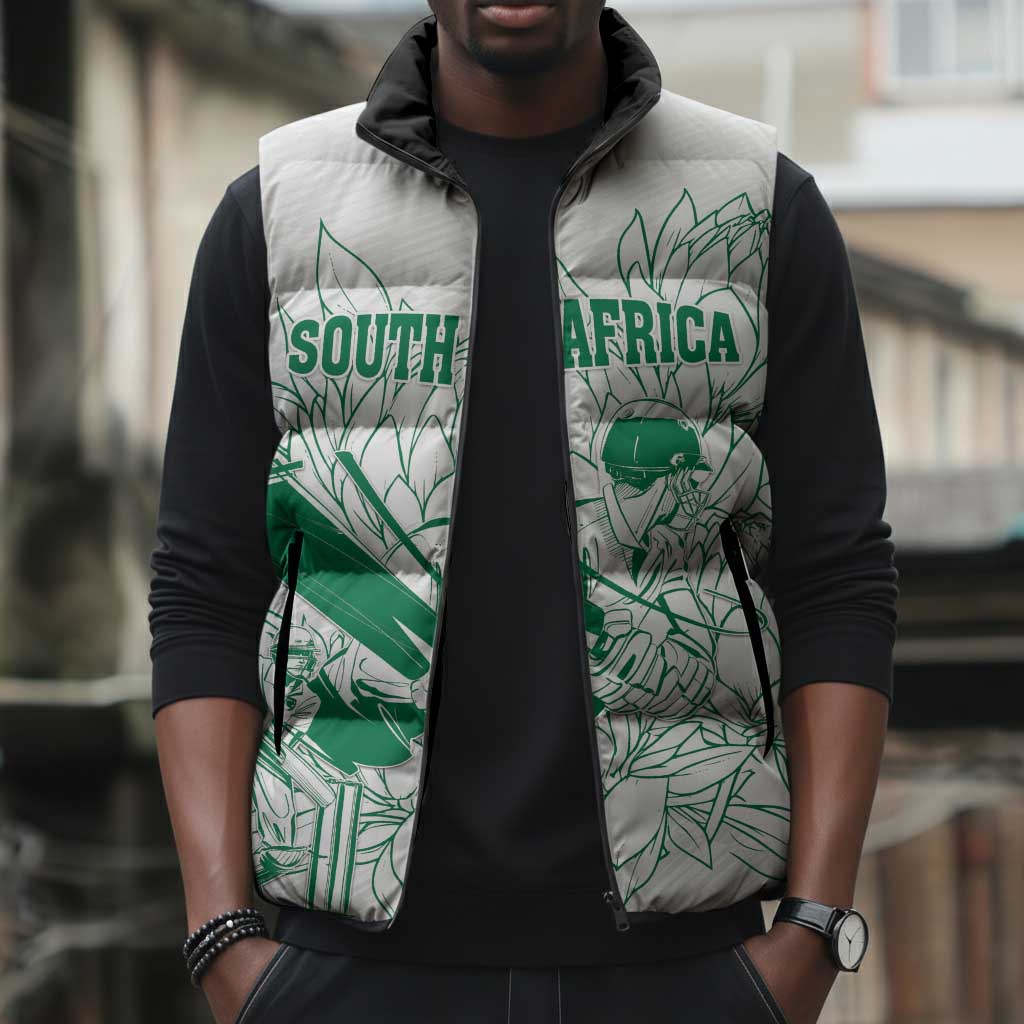 Cricket South Africa Custom Sleeveless Puffer Jacket White Version Proteas
