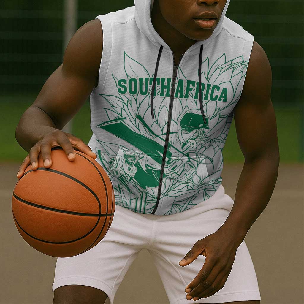 Cricket South Africa Custom Sleeveless Zip Hoodie White Version Proteas - African Pride