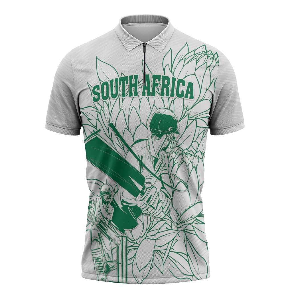 Cricket South Africa Custom Zipper Polo Shirt White Version Proteas