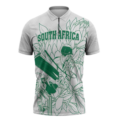 Cricket South Africa Custom Zipper Polo Shirt White Version Proteas
