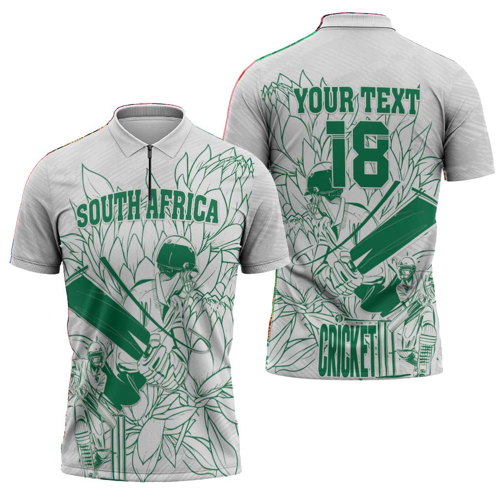 Cricket South Africa Custom Zipper Polo Shirt White Version Proteas