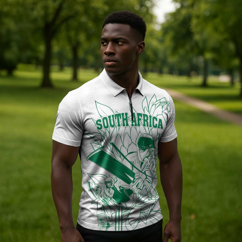 Cricket South Africa Custom Zipper Polo Shirt White Version Proteas