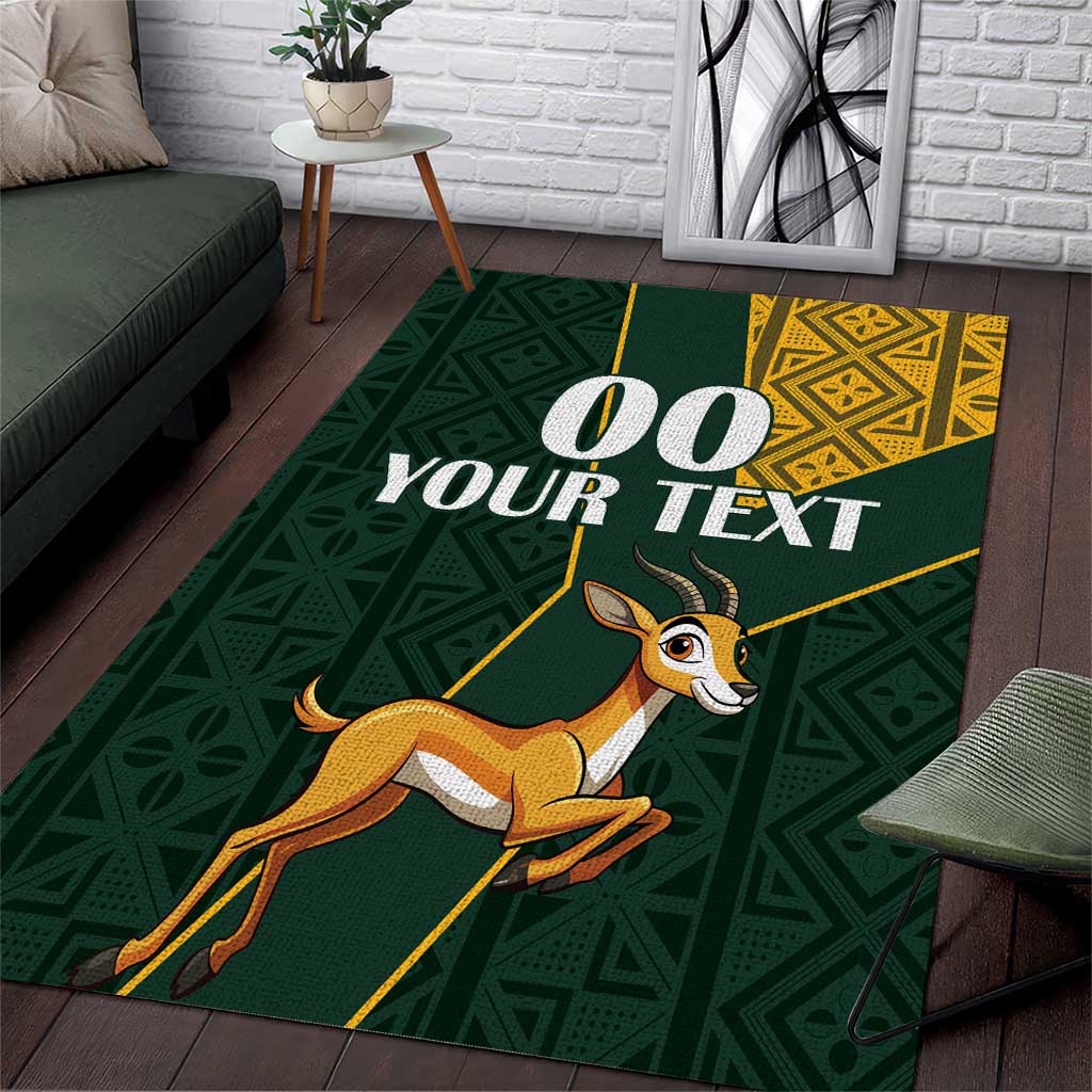 Custom South Africa Springbok Jumping Area Rug With Kente Patterns