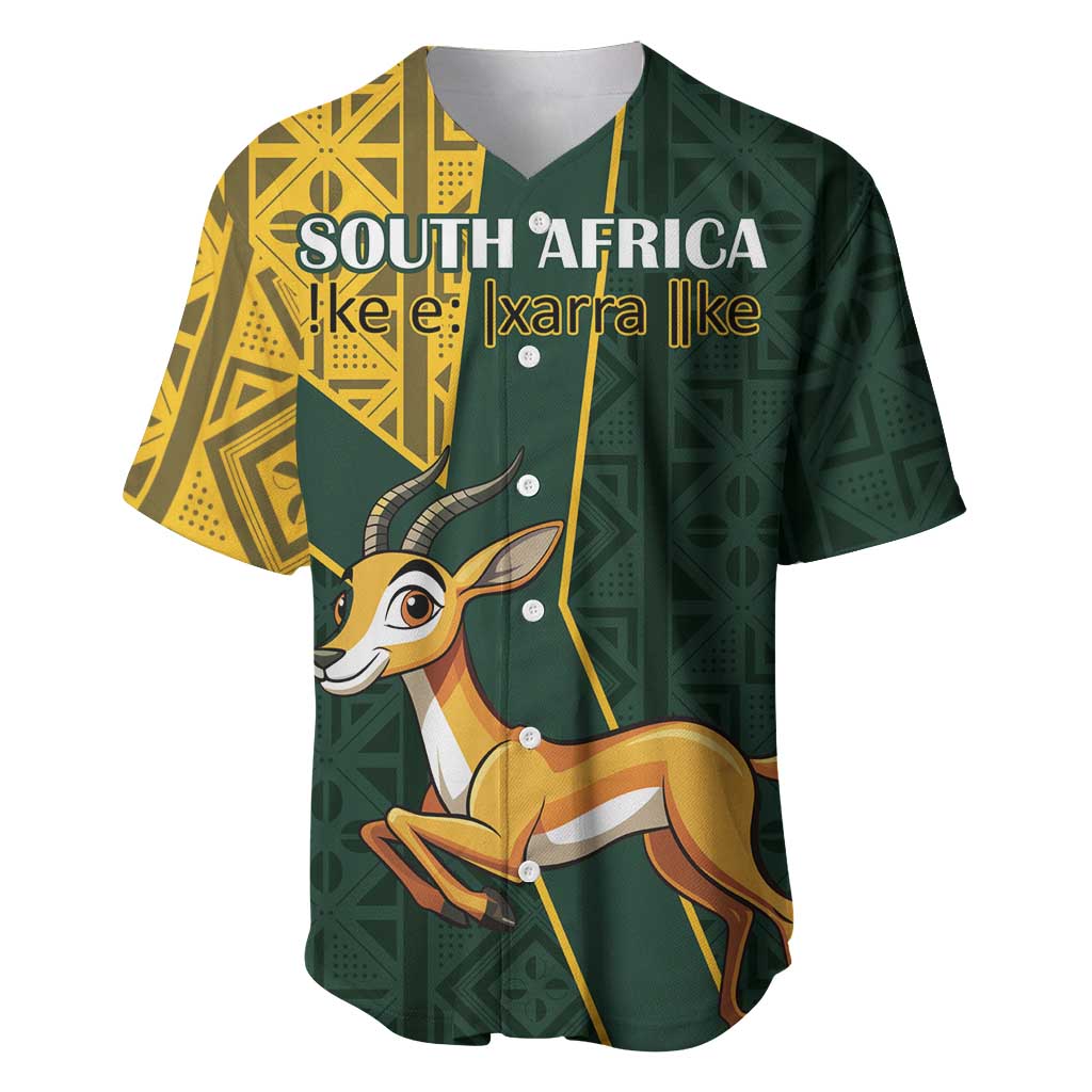 Custom South Africa Springbok Jumping Baseball Jersey With Kente Patterns