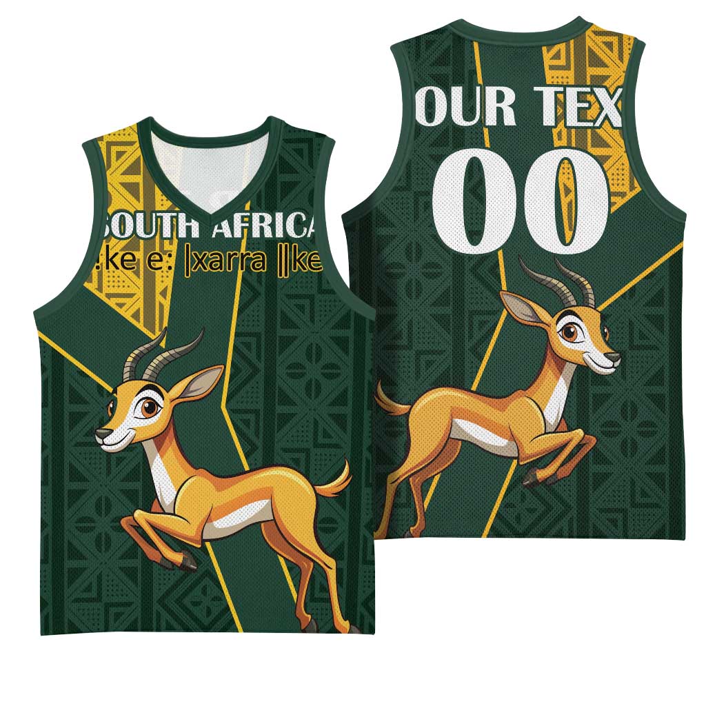 Custom South Africa Springbok Jumping Basketball Jersey With Kente Patterns LT18
