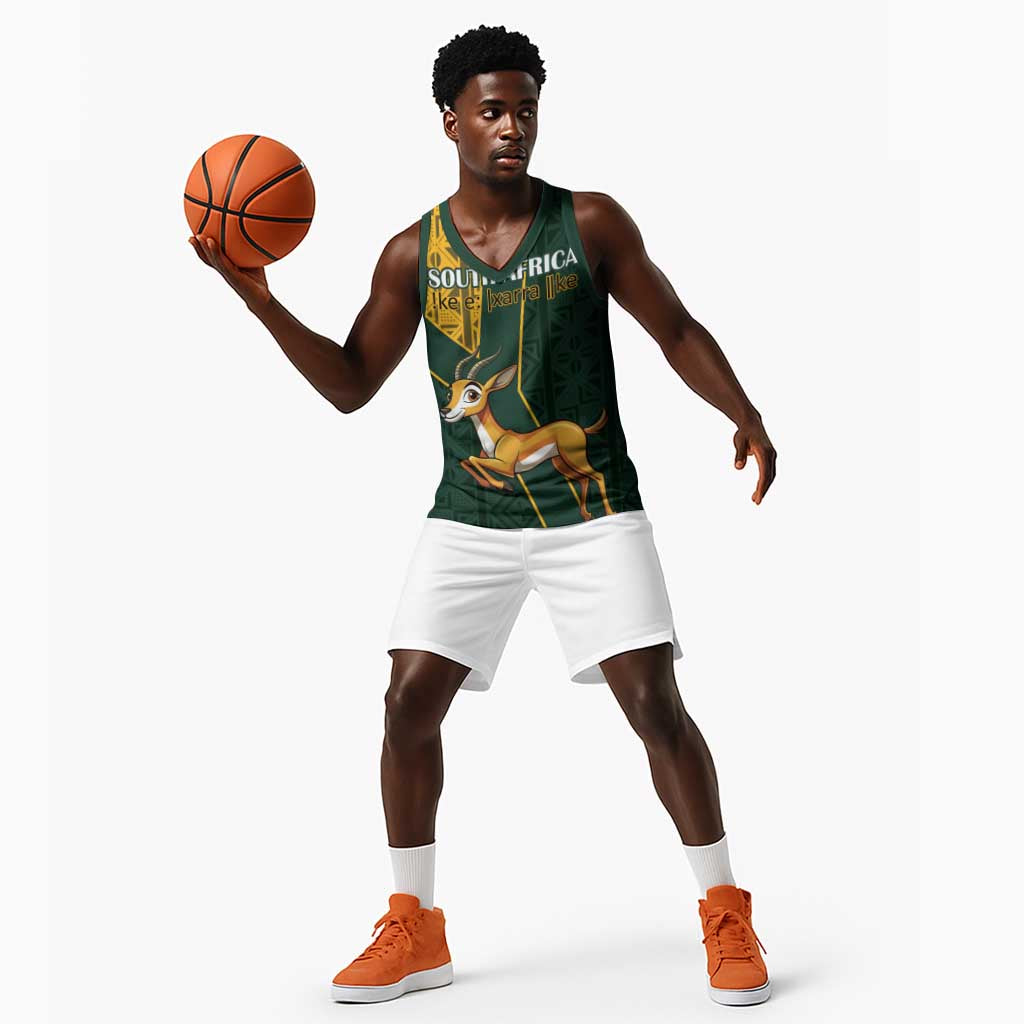 Custom South Africa Springbok Jumping Basketball Jersey With Kente Patterns LT18