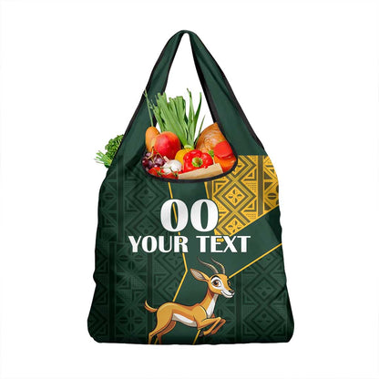 Custom South Africa Springbok Jumping Grocery Bag With Kente Patterns