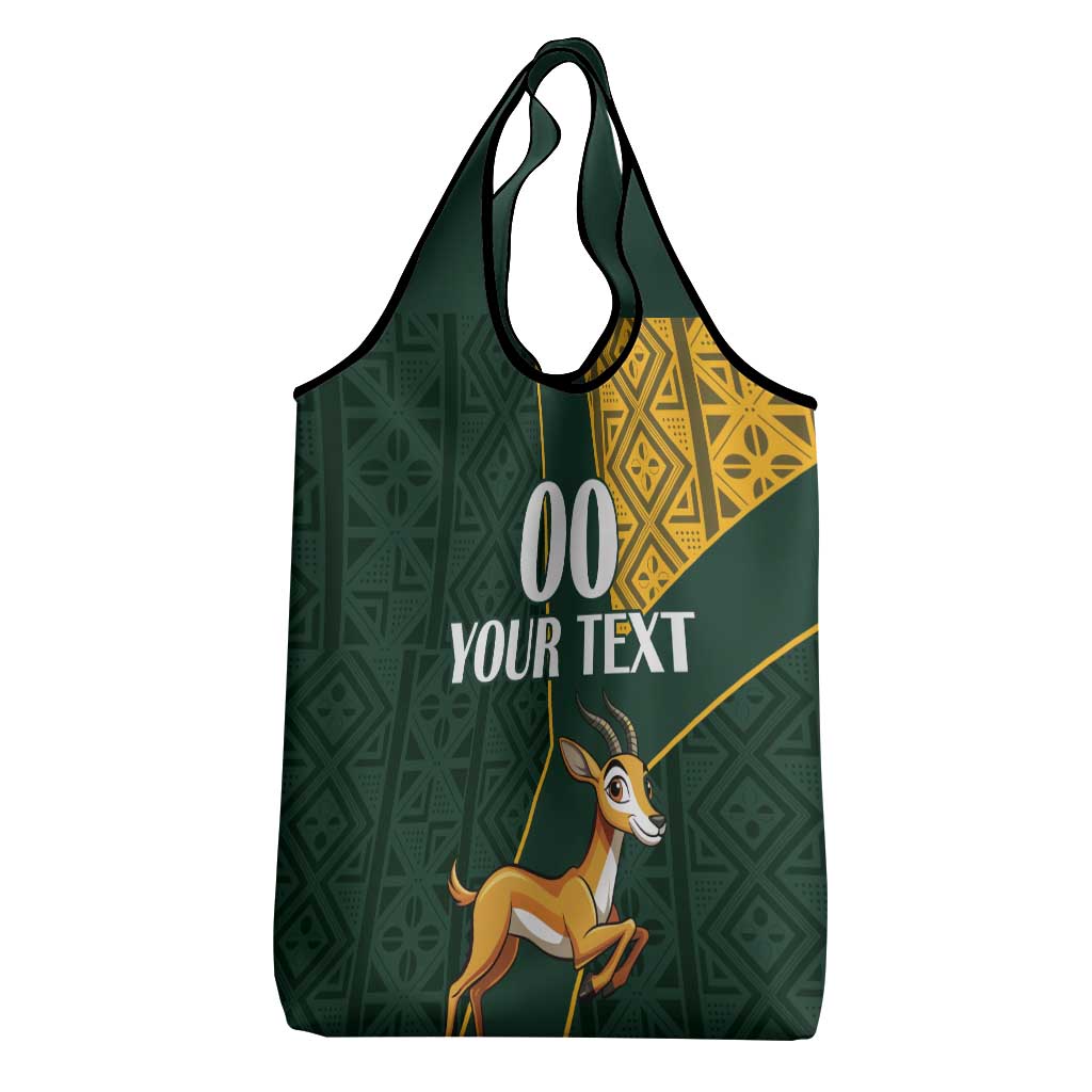 Custom South Africa Springbok Jumping Grocery Bag With Kente Patterns